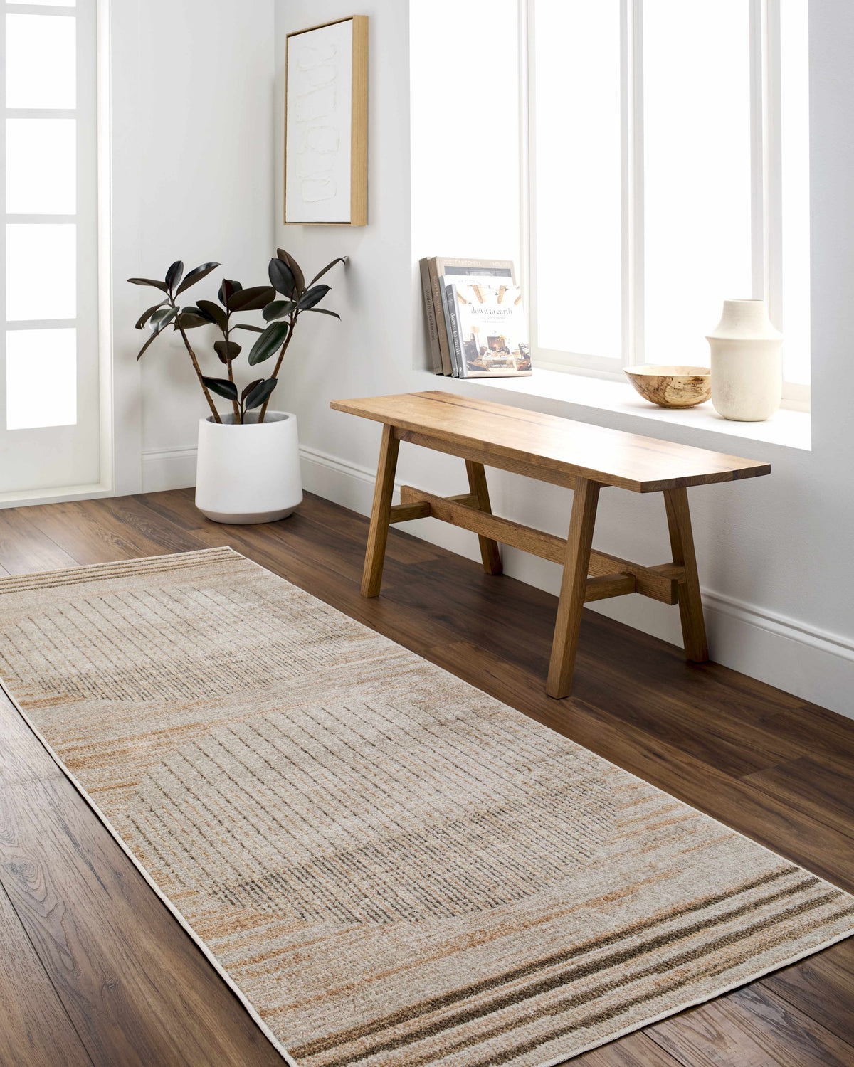 Thad Beige Washable Area Rug.