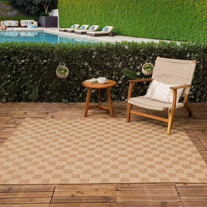 Kuval Checkered Brown Outdoor Rug.