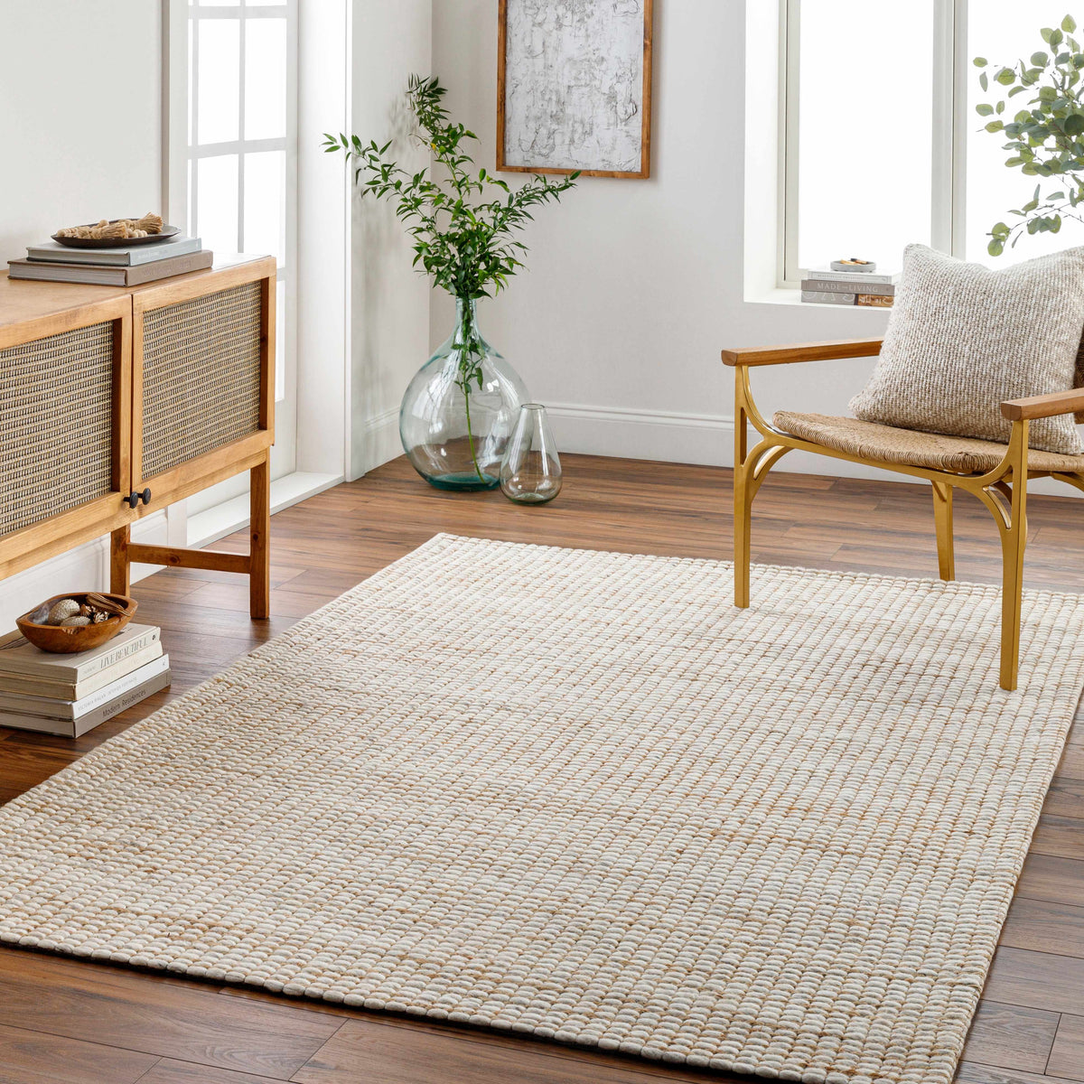 Riki Cream Jute-Wool Blend Rug.