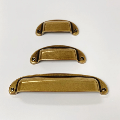 Drawer Cup Pull "Capri" in Antique Brass - Brass Cabinet Hardware