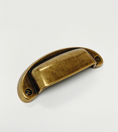 Drawer Cup Pull "Capri" in Antique Brass - Brass Cabinet Hardware