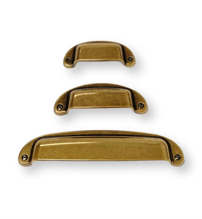 Drawer Cup Pull "Capri" in Antique Brass - Brass Cabinet Hardware