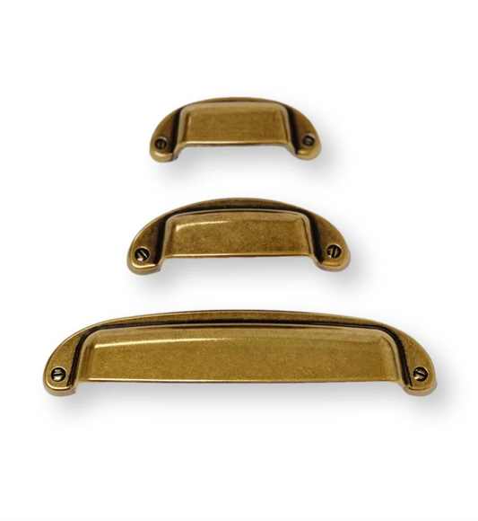 Drawer Cup Pull "Capri" in Antique Brass - Brass Cabinet Hardware