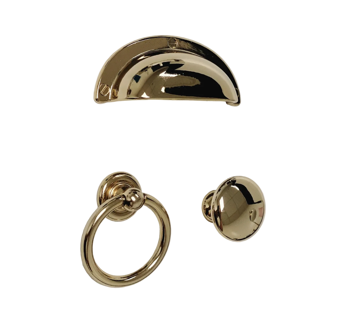 Polished Light Gold "Capri" Cup Drawer Pull, Ring Pull or Round Cabinet Knob.