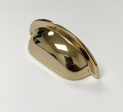 Polished Light Gold "Capri" Cup Drawer Pull, Ring Pull or Round Cabinet Knob. Finger Brass Pull