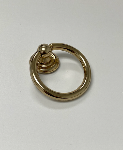 Polished Light Gold "Capri" Cup Drawer Pull, Ring Pull or Round Cabinet Knob. Finger Brass Pull