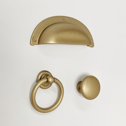 Round "Capri" Brushed Gold Cup Drawer Pull, Ring Pull or Cabinet Knob