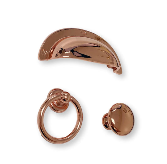 Polished Copper "Capri" Cup Drawer Pull, Ring Pull and Cabinet Knob