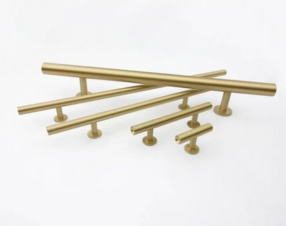 Lew's Round Bar Cabinet Knobs and Handles in Brushed Brass.