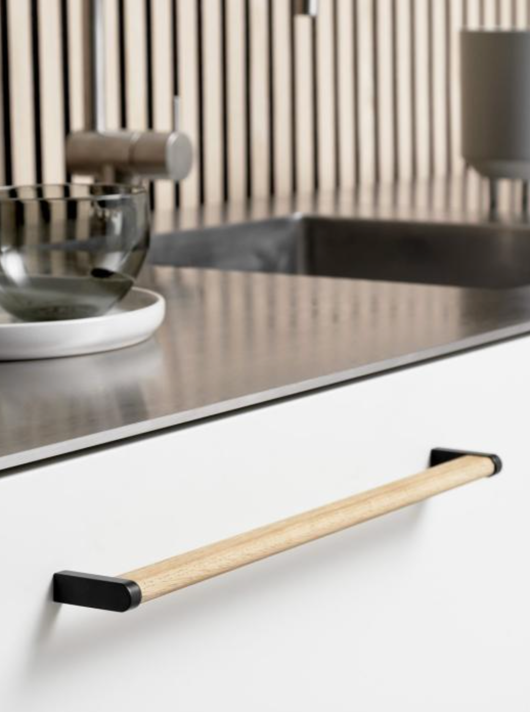 Oak Wood and Black "Crossing" Cabinet Knob and Drawer Handles