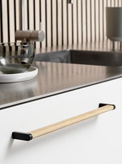 Oak Wood and Black "Crossing" Cabinet Knob and Drawer Handles