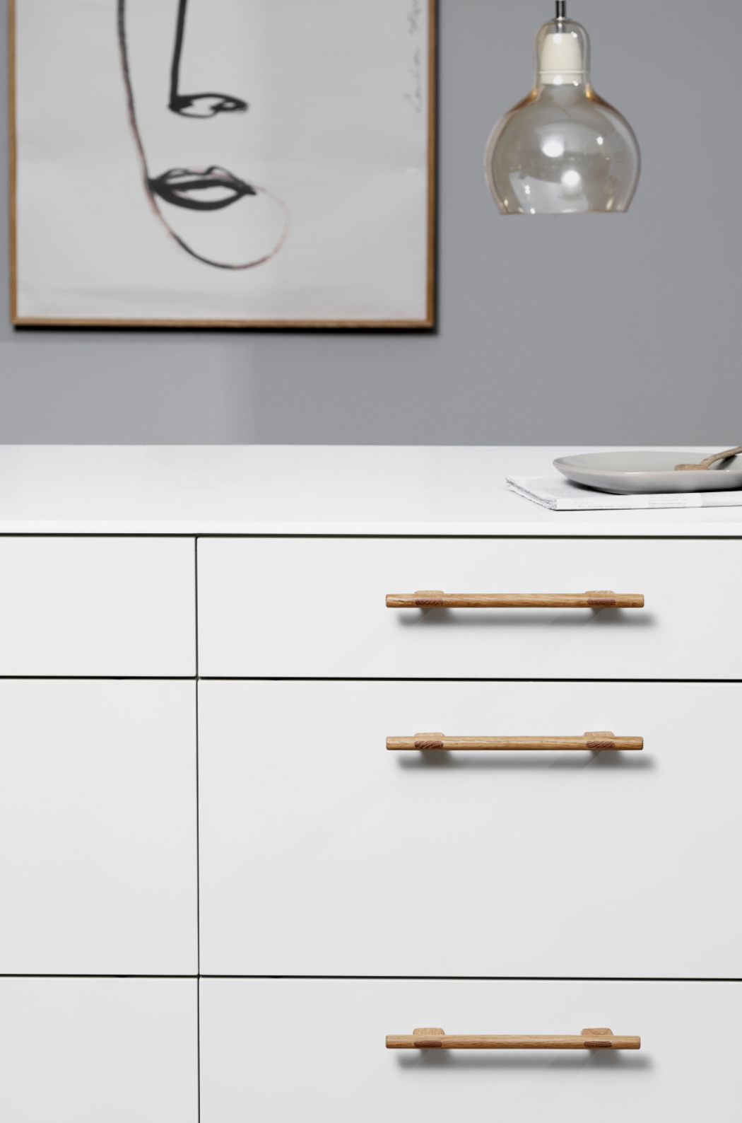 Lacquered Oak "Join" Wood Cabinet Knobs and Drawer Handles