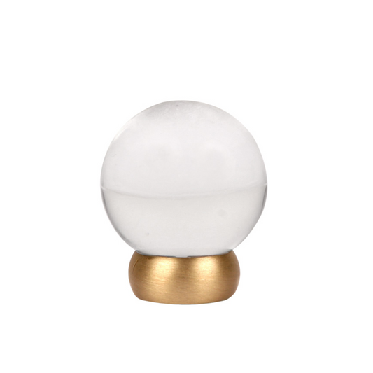 Glass Knob 1-1/8" Diameter in Clear and Brushed Brass.