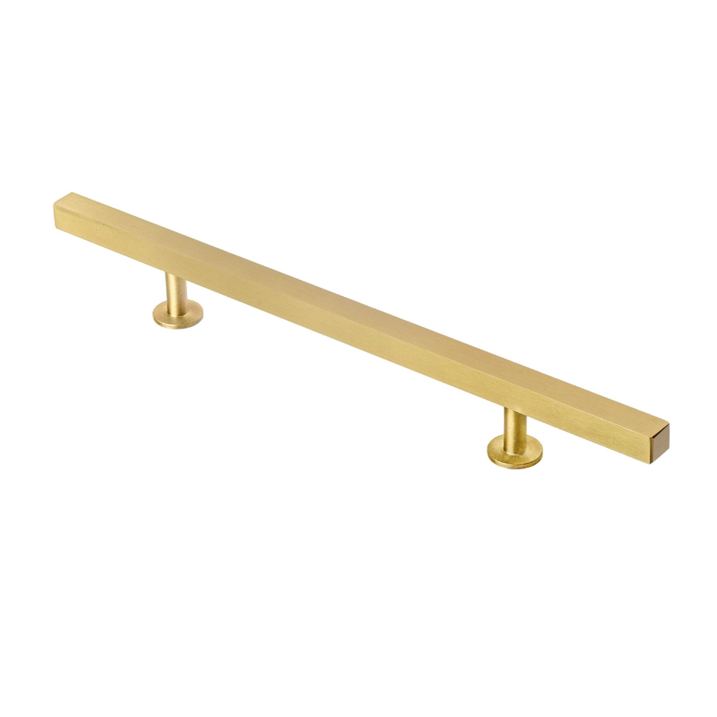 Lew's Square Bar Cabinet Knobs and Handles in Brushed Brass.