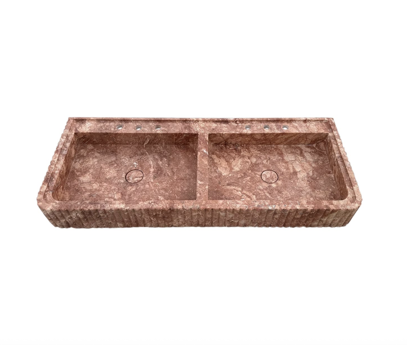 TCSC | Red Travertine Double Bathroom Vanity Sink Fluted on Front and Edges (W)20" (L)48"