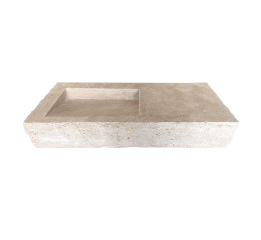 TCSC | Troia Light Travertine Rustic Rectangular Wall-mount Bathroom Sink (W)16" (L)36" (H)10"