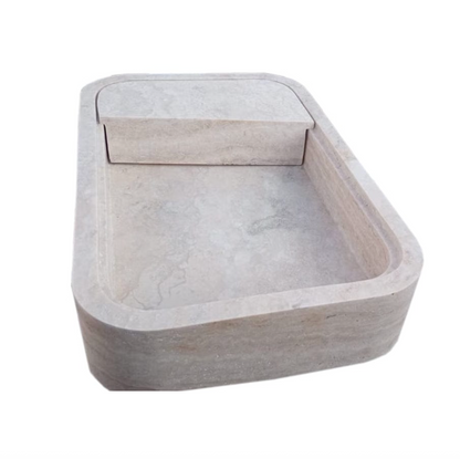 TCSC | Beige Travertine Rectangular Wall-mount Bathroom Sink Hidden Drain (W)16" (L)24" (H)5"