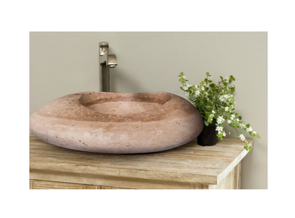 TCSC | Noce Travertine Natural Stone Kayak Design Above Vanity Bathroom Vessel Sink (W)16" (L)23" (H)6"