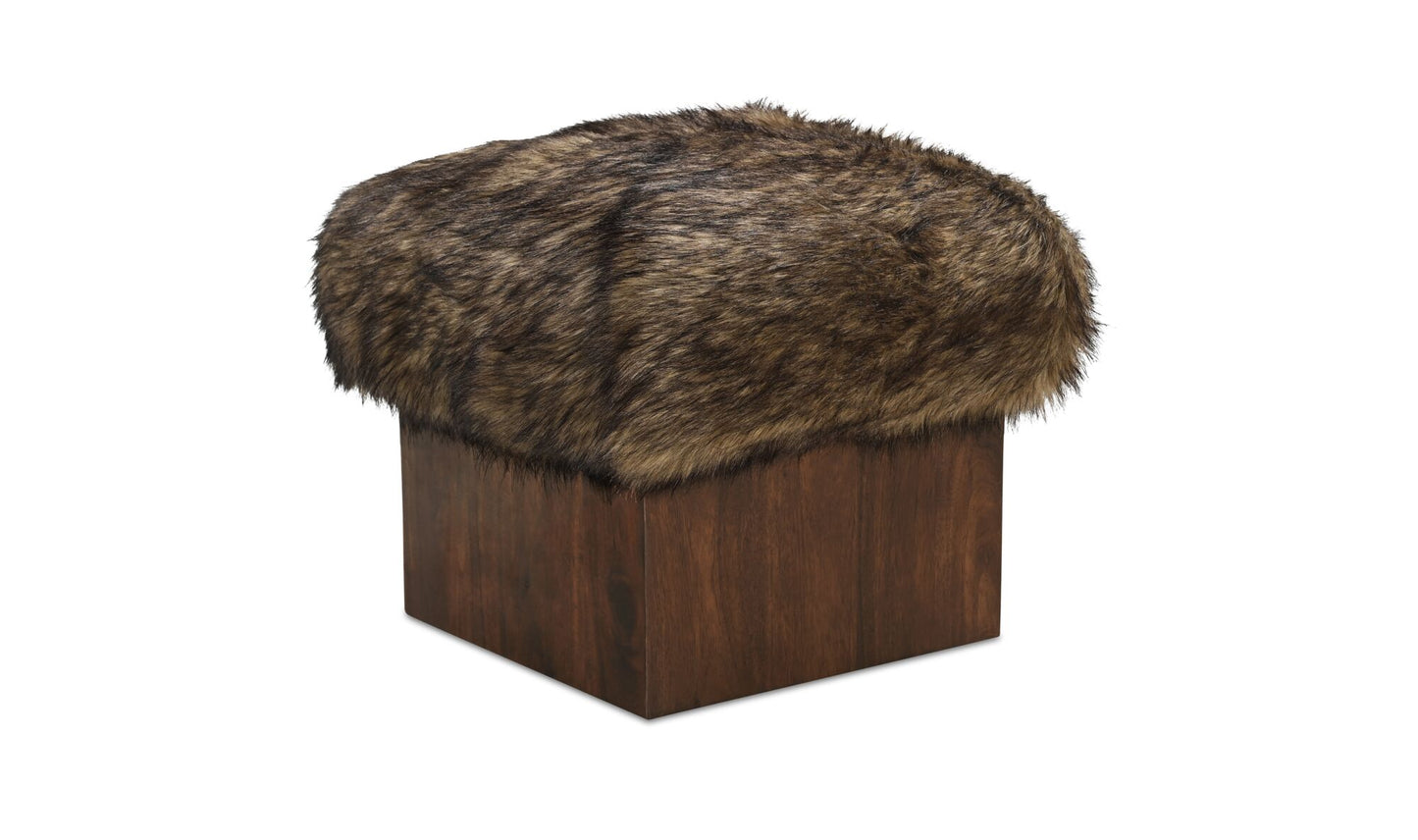 Serge Ottoman Brown Faux Fur