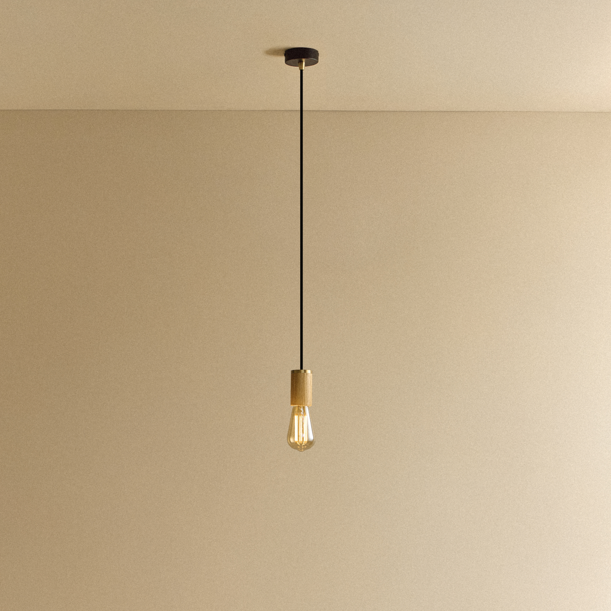 Squirrel Cage Pendant Light in Oak.