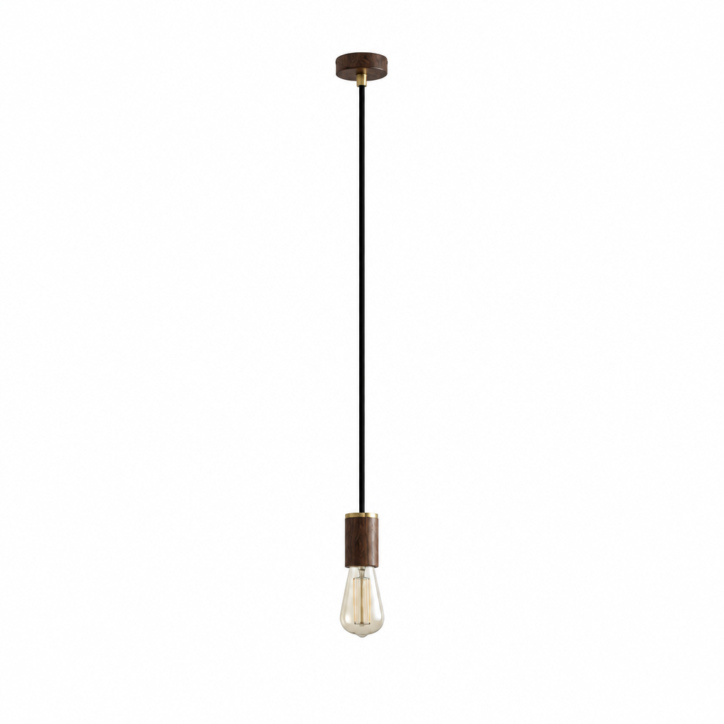 Squirrel Cage Pendant Light in Walnut.