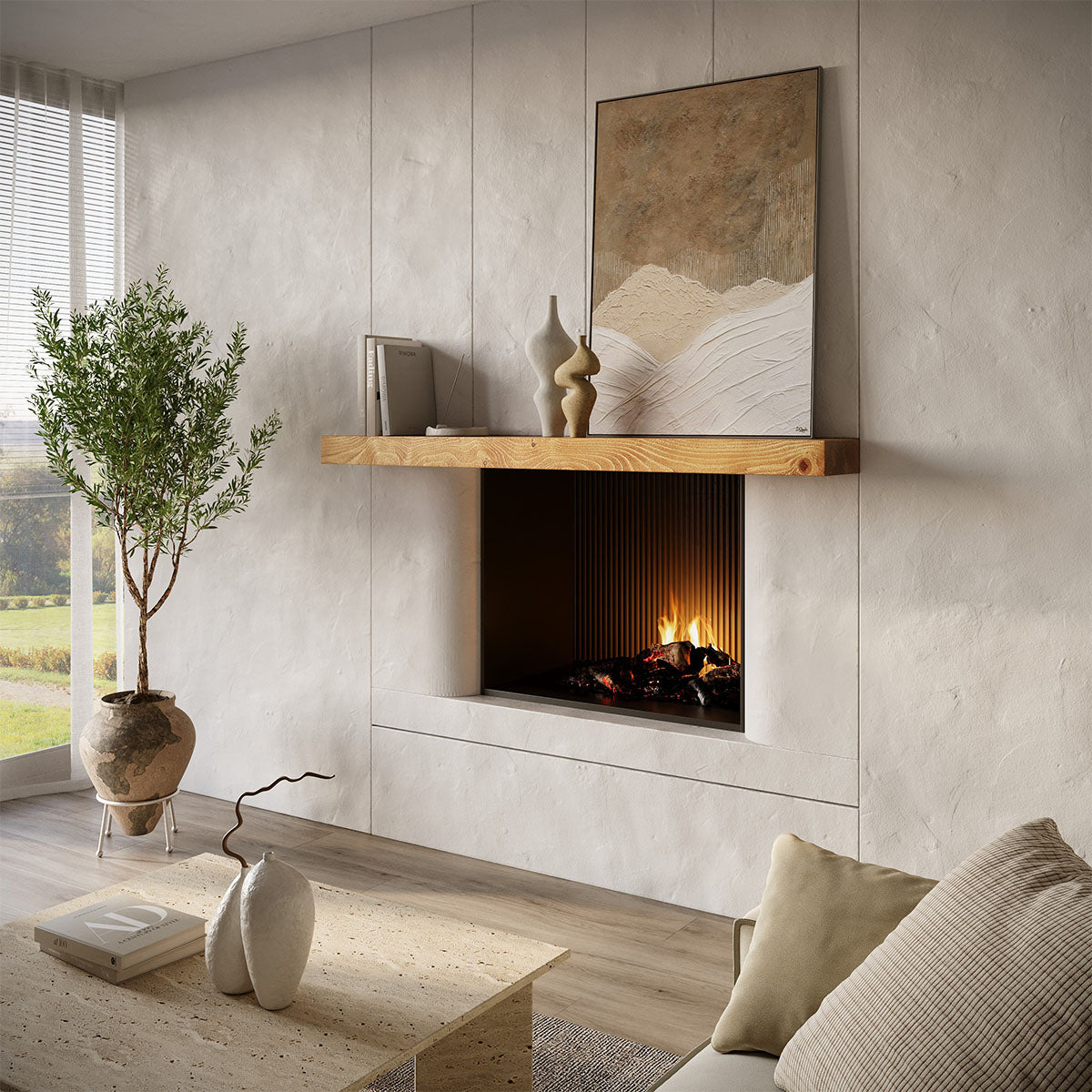 Smooth Solid Floating Timber Fireplace Mantel Shelf.