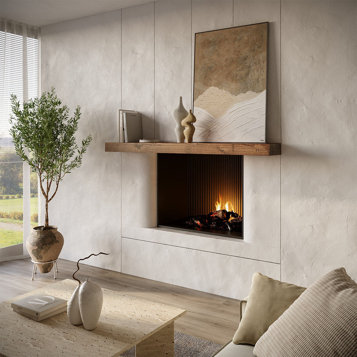 Smooth Solid Floating Timber Fireplace Mantel Shelf.