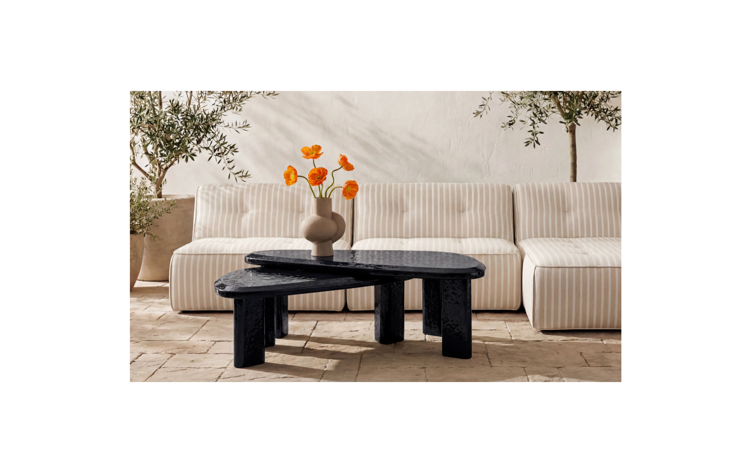 Sophie Outdoor Nesting Table Set Charcoal Lacquer