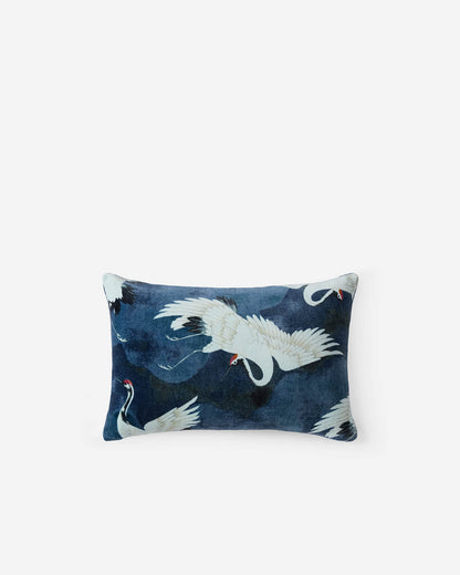 Velvet Crane in the Clouds Small Lumbar Pillow.