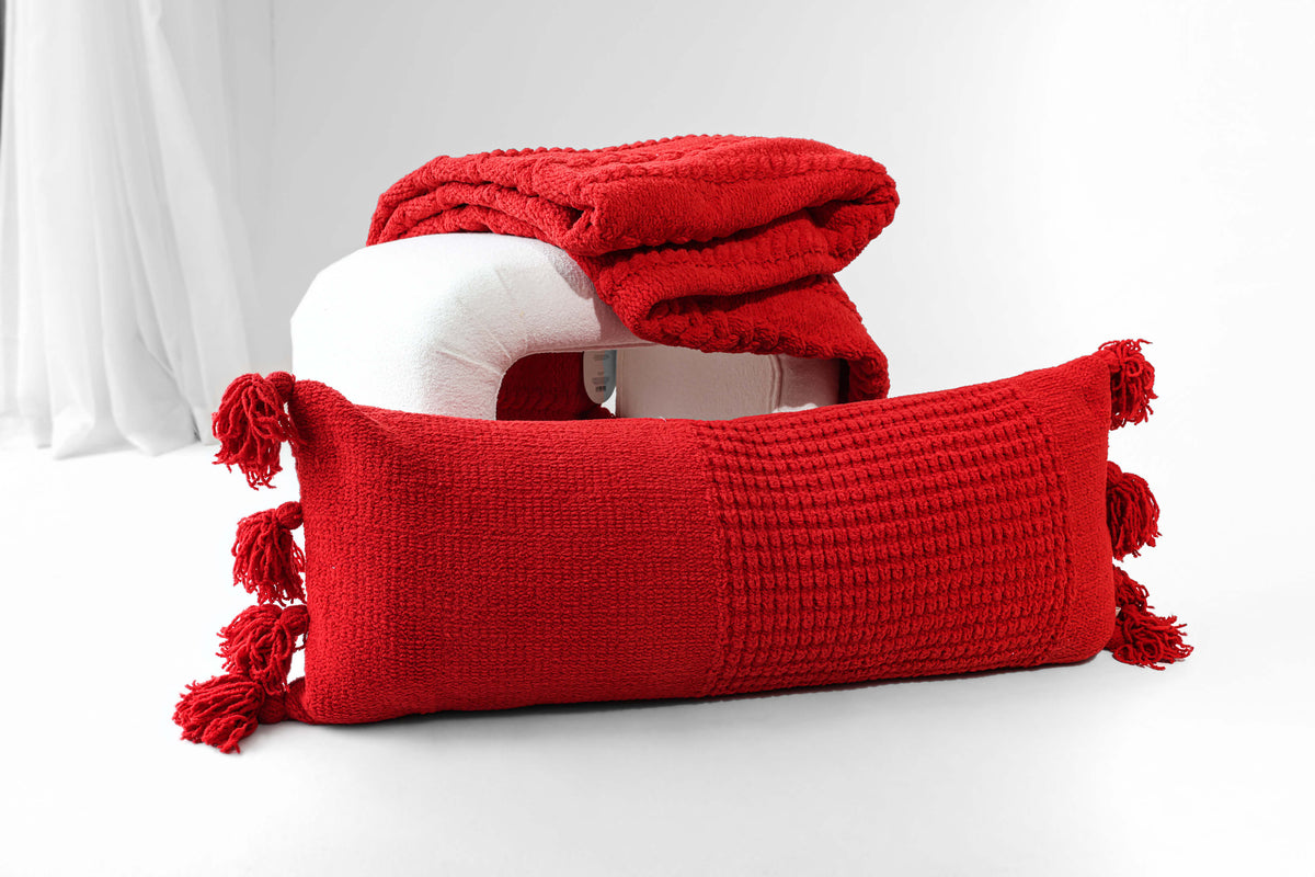 Braided Pom Pom Lumbar Pillow.