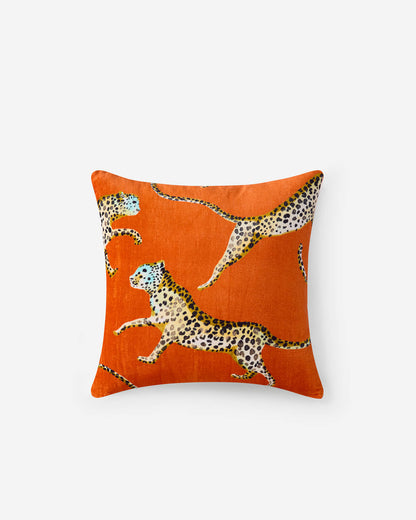 Velvet Leaping Small Leopard Throw Pillow.