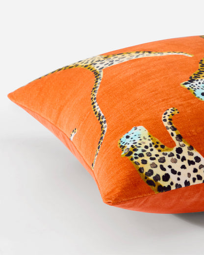 Velvet Leaping Small Leopard Throw Pillow.