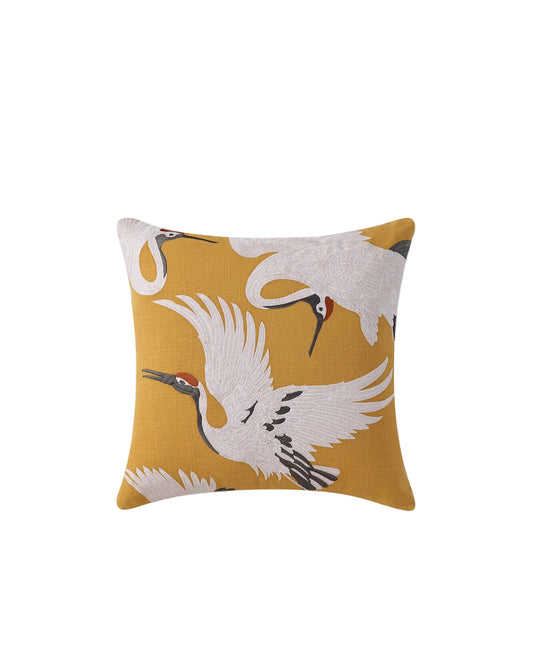 Crane Embroidered Throw Pillow.