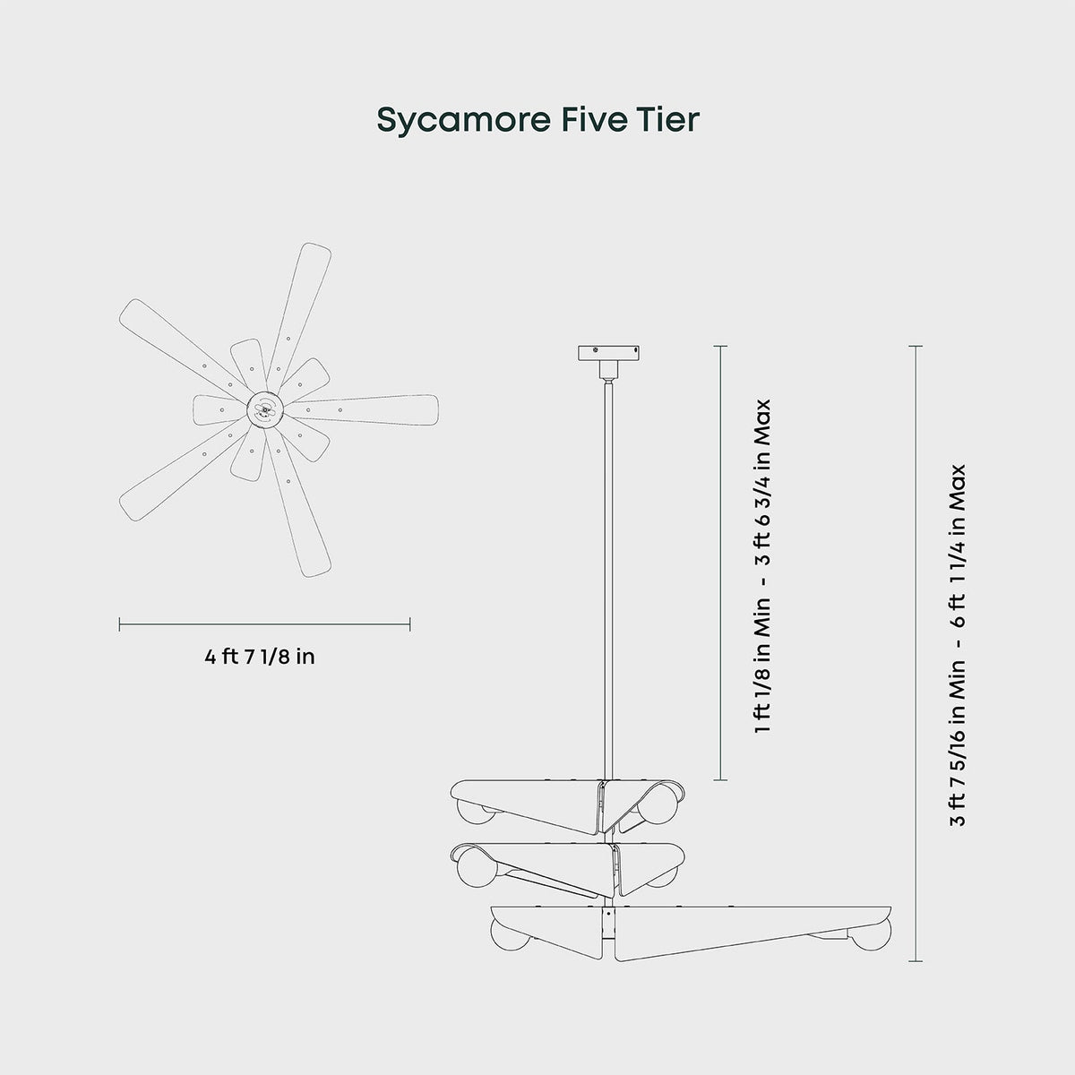 Sycamore Chandelier 5 Tiers in Dawn Grey.