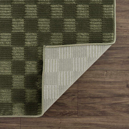 Truls 3D Checkered Washable Rug - Green