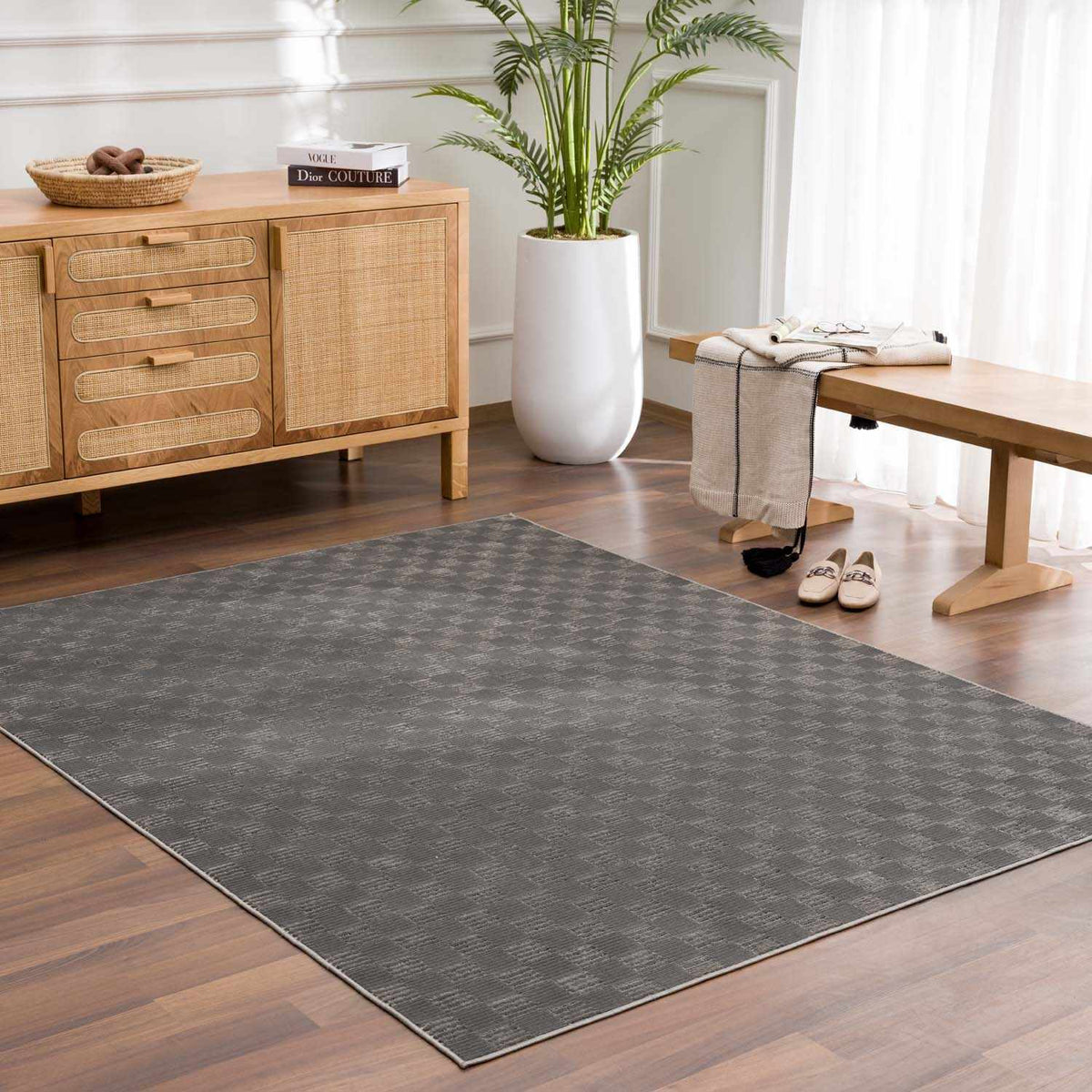 Truls 3D Checkered Washable Rug - Black