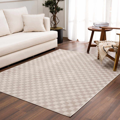Truls 3D Checkered Washable Rug - Biscotti