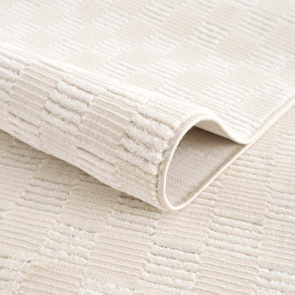 Truls 3D Checkered Washable Rug - Bone