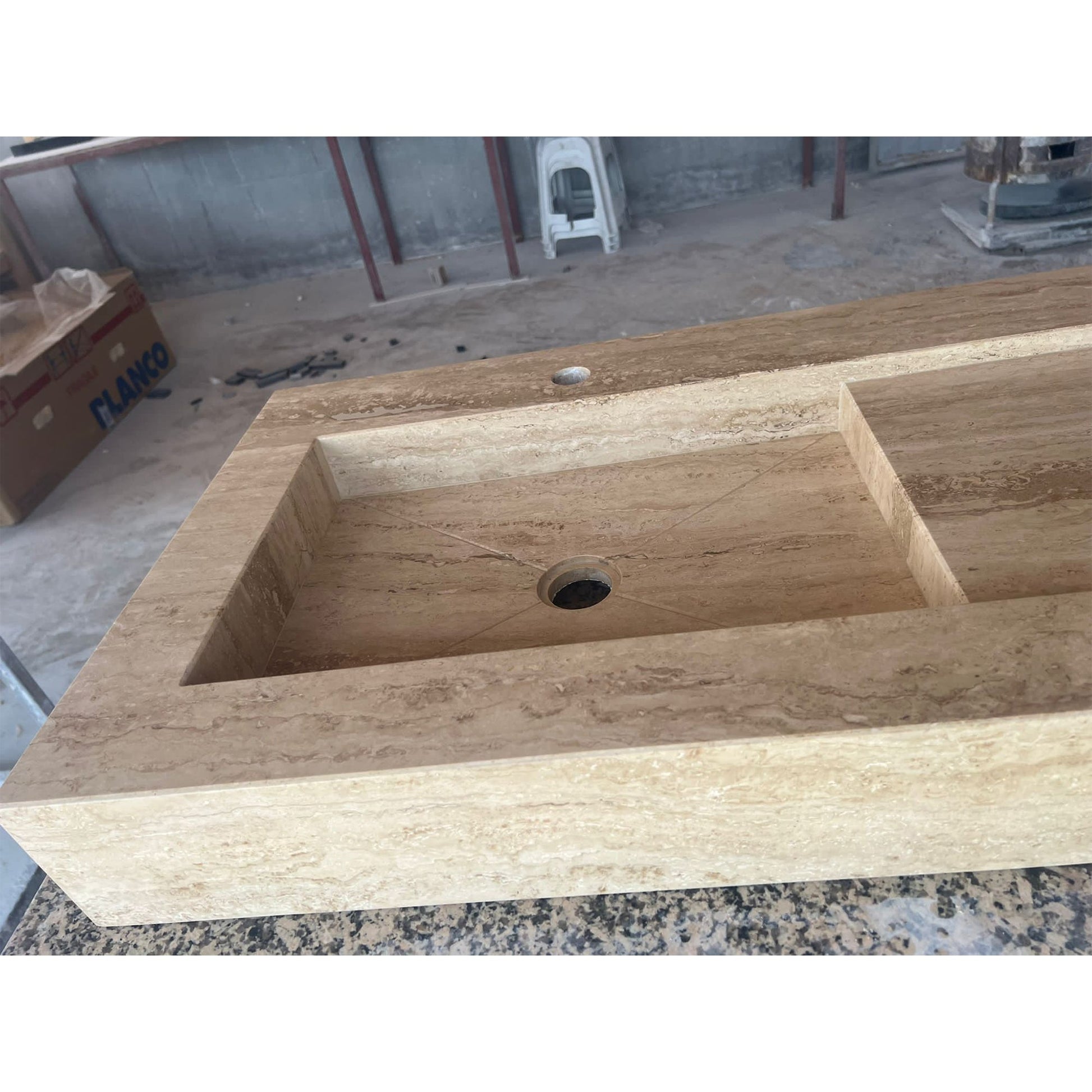 HANDCRAFTED CUSTOM TRAVERTINE SINK - 2 (TR-057).