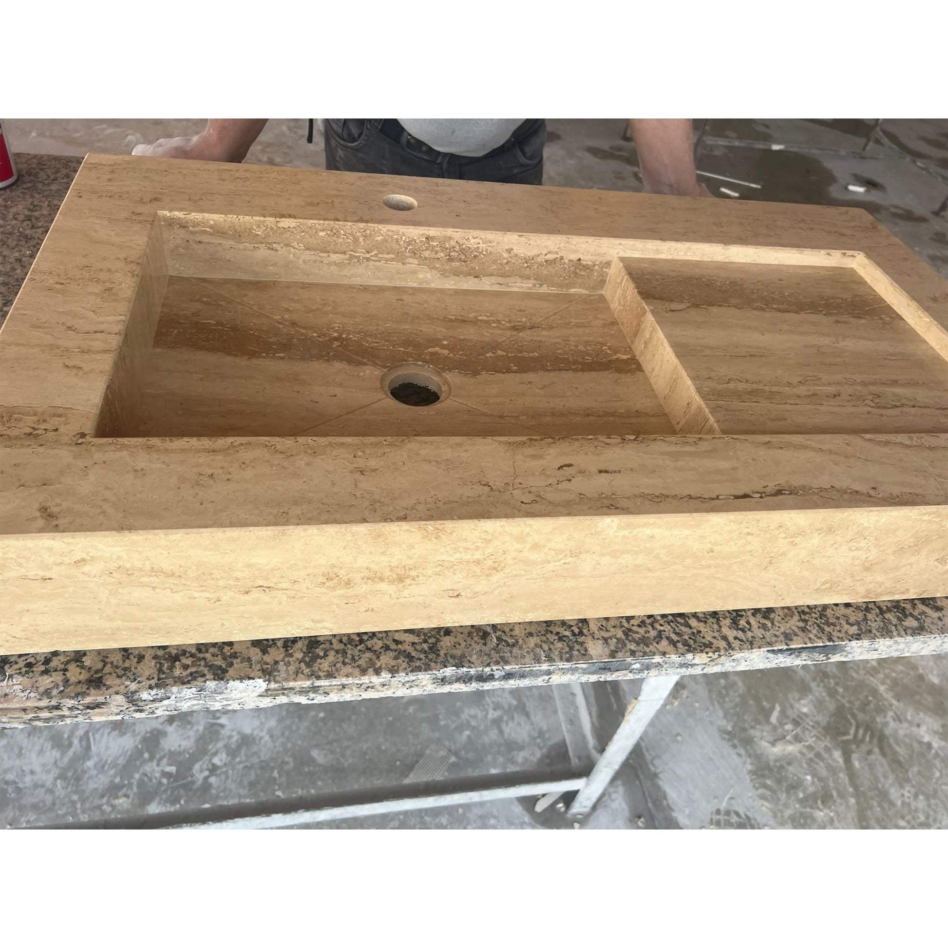 HANDCRAFTED CUSTOM TRAVERTINE SINK - 2 (TR-057).