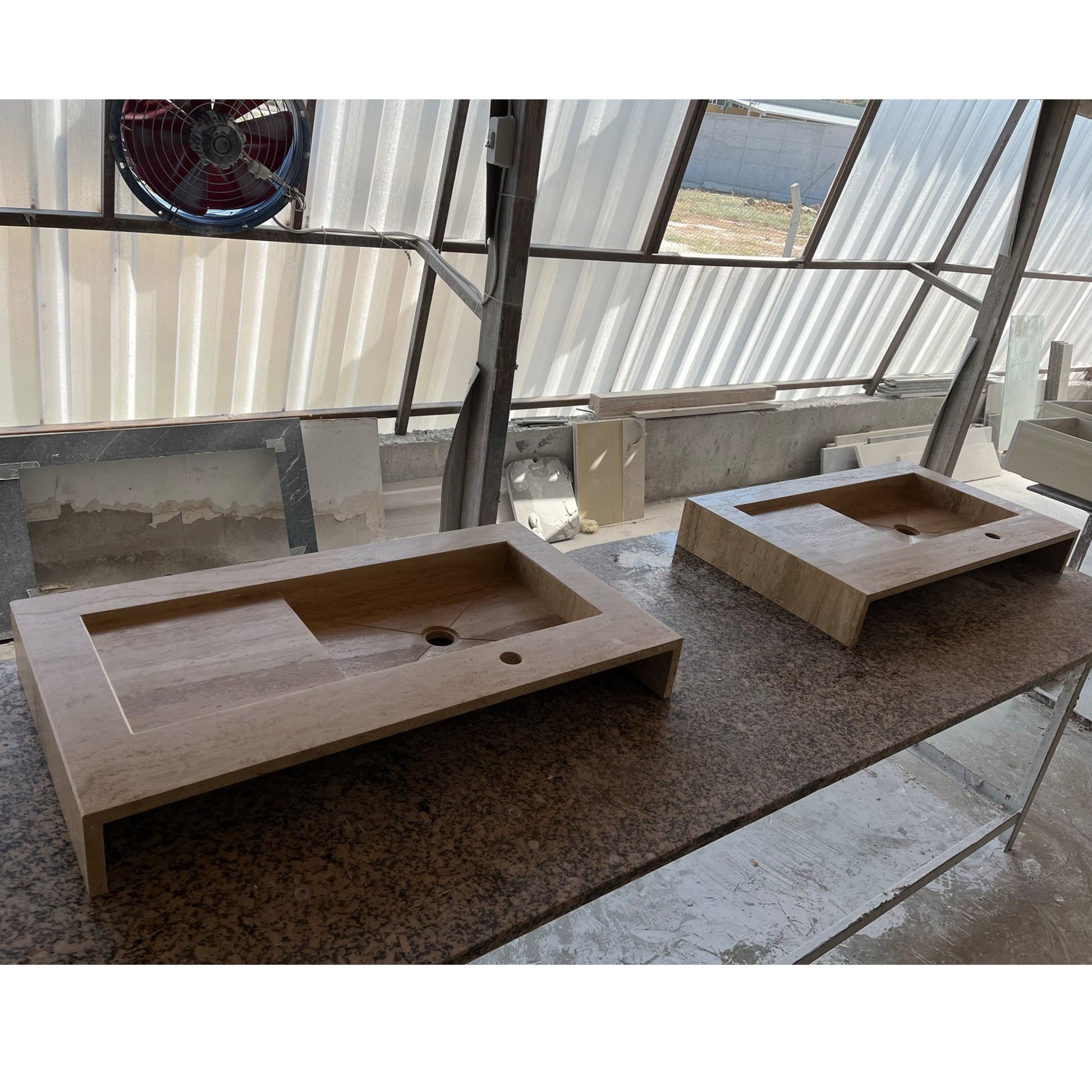 HANDCRAFTED CUSTOM TRAVERTINE SINK - 2 (TR-057).