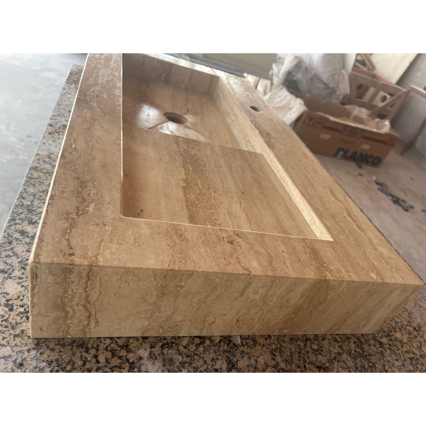 HANDCRAFTED CUSTOM TRAVERTINE SINK - 2 (TR-057).