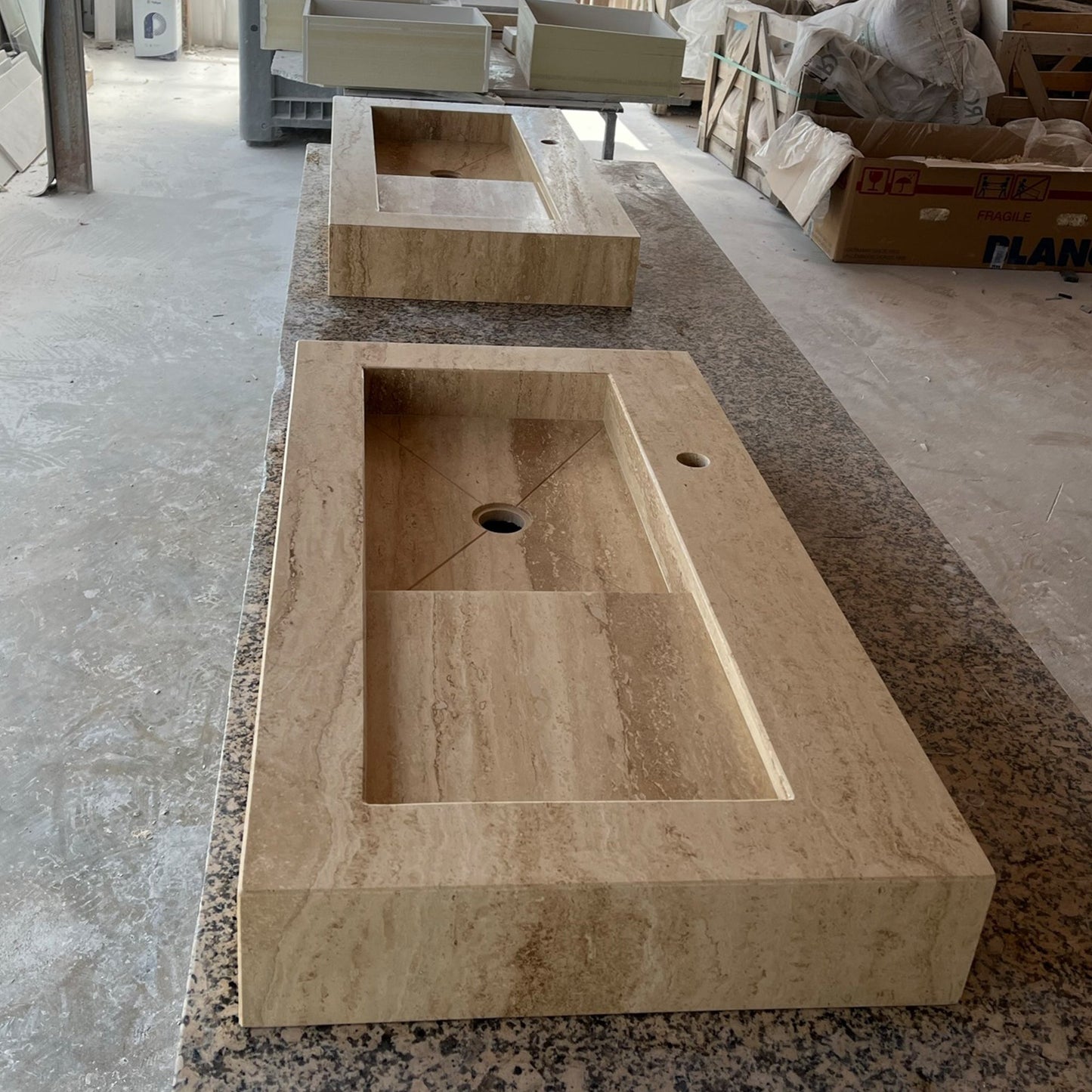 HANDCRAFTED CUSTOM TRAVERTINE SINK - 2 (TR-057).