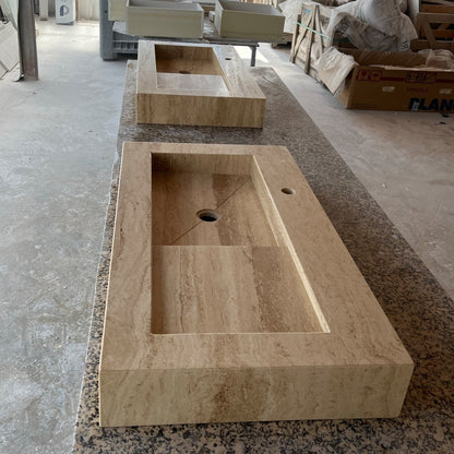 HANDCRAFTED CUSTOM TRAVERTINE SINK - 2 (TR-057).