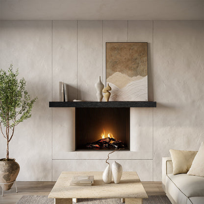 Textured Solid Floating Timber Fireplace Mantel Shelf.