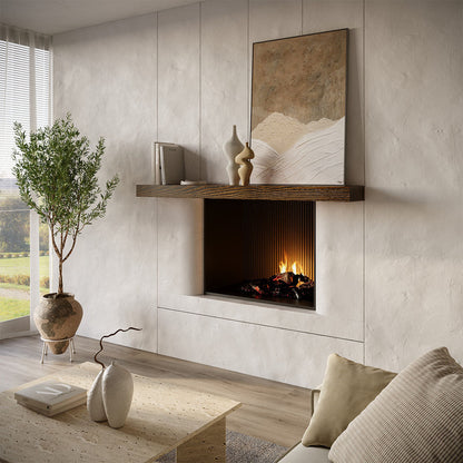 Textured Solid Floating Timber Fireplace Mantel Shelf.