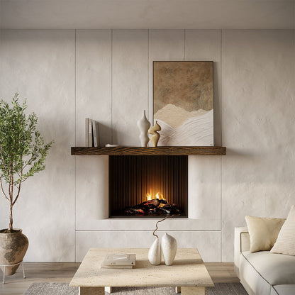 Textured Solid Floating Timber Fireplace Mantel Shelf.