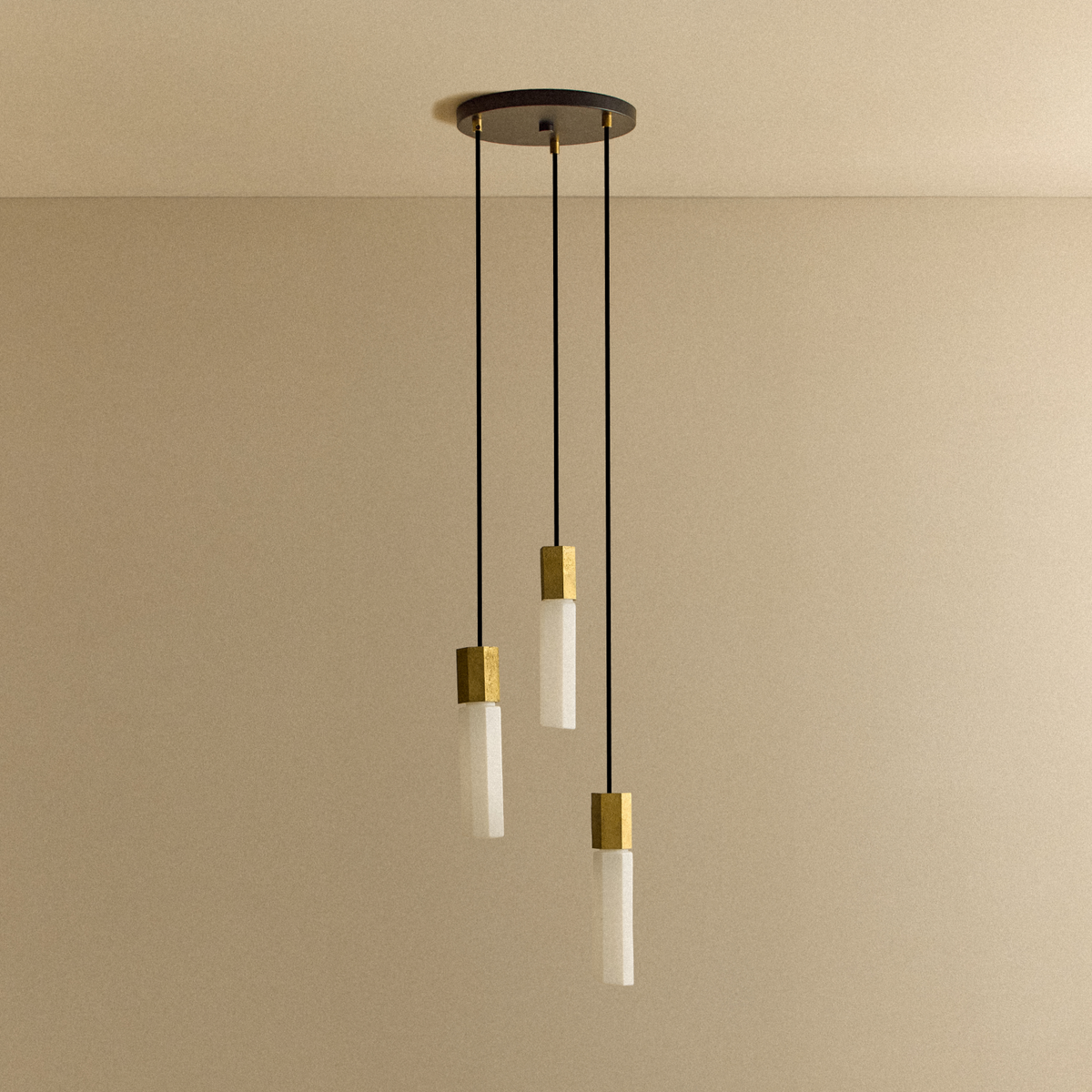 Basalt Triple Pendant in Brass.
