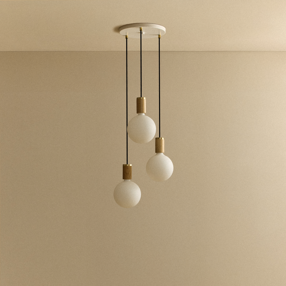 Triple Pendant in Oak + Sphere IV.