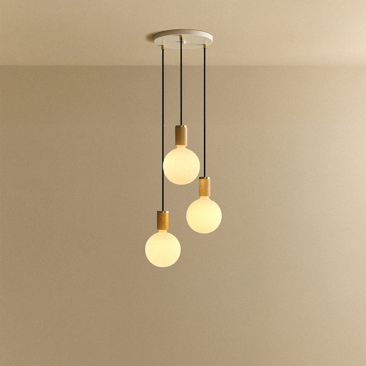 Triple Pendant in Oak + Sphere IV.